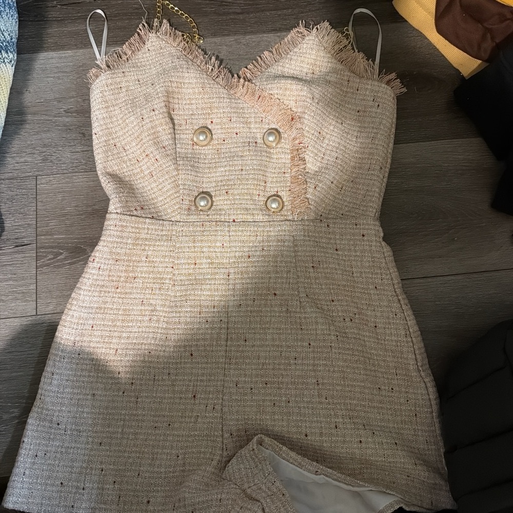 SHEIN Beige Tweed Jumpsuit